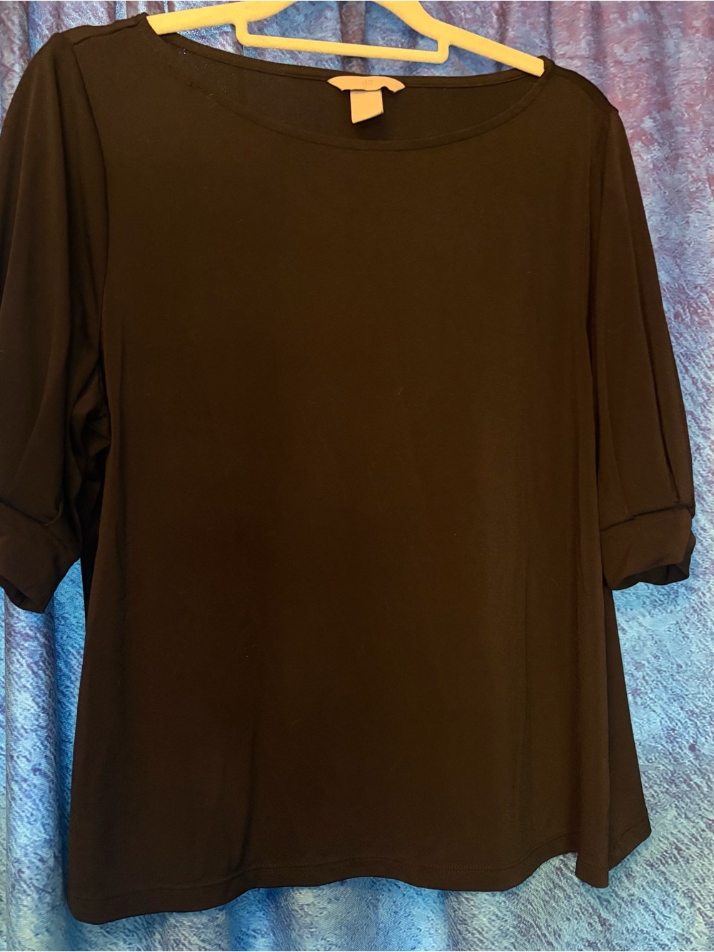Black t shirt style top with banded sleeves